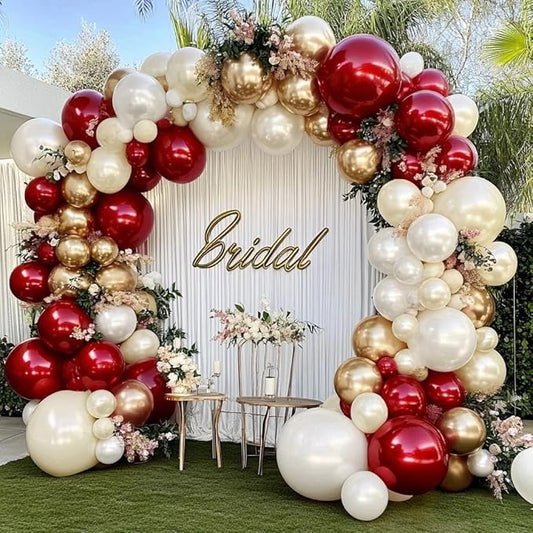 Burgundy Gold Balloons Garland Double Stuffed Pearl White Gold Maroon Wine Red Balloon Arch Kit for Wedding Baby Shower Mother's Day Birthday Party Decoration