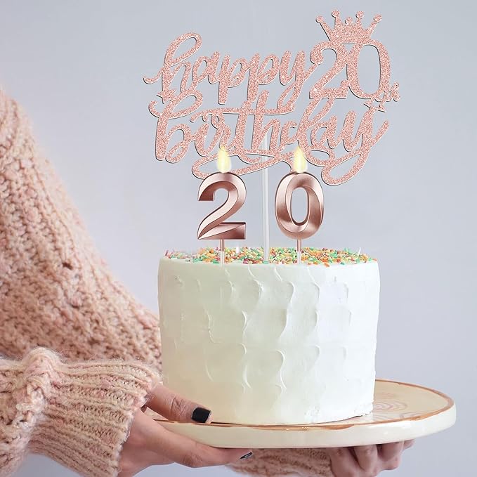 20th Birthday Decorations for Women, Including 20th Birthday Sash and Tiara, Cake Topper and Candles, Number Balloons, 20 Year Old Gifts for Women