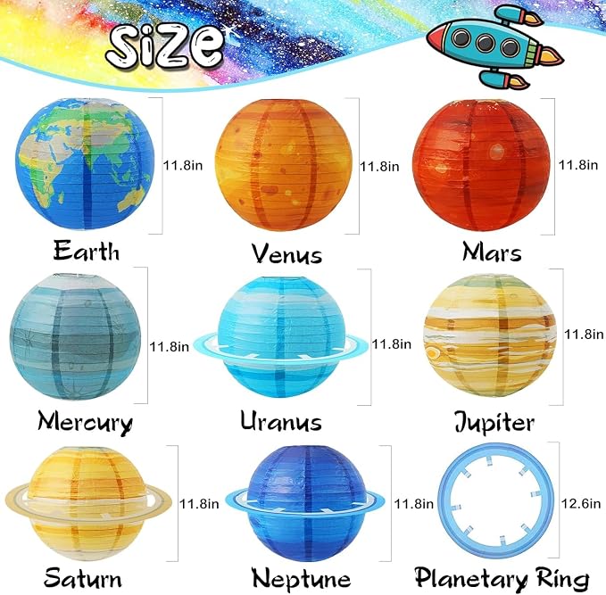Space Planet Paper Lanterns 12 in Solar System Hanging Decor Out of This World Outer Space Party Decorations for Kids Astronaut Theme Party Supplies Galaxy Earth Home Birthday Decorations 8PCS