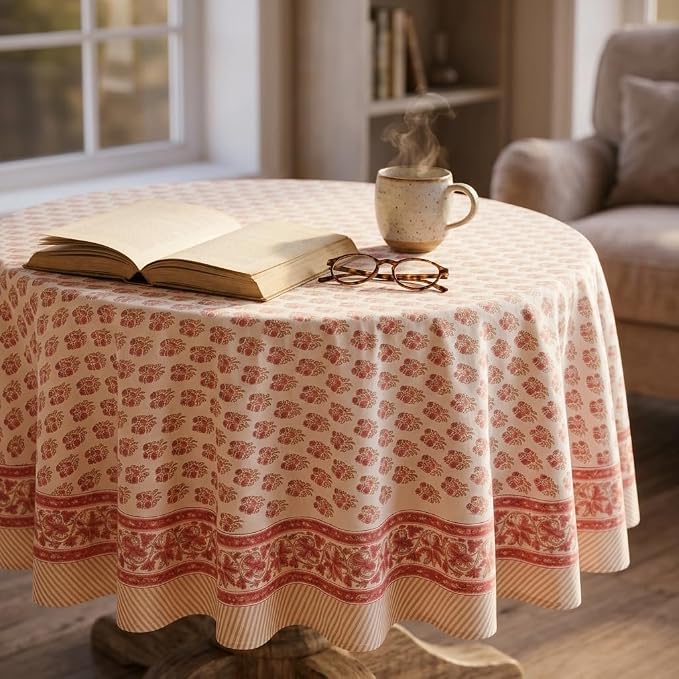 ATOSII Cotton Tablecloth 60" Inches Round Ivy Red