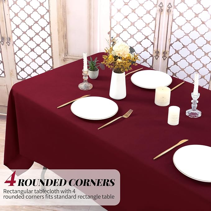 8 Packs Burgundy Rectangle Tablecloth - 60 x 102 Inch, Premium Polyester Table Cloth for 6 Foot Rectangle Tables, Washable Fabric Table Covers for Wedding, Party, Banquet, Dining