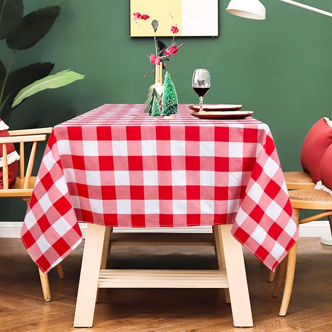 ShinyBeauty 60"X120" Rectangle Tablecloth Red and White Tablelcoth Checkered Table Cloth Farmhouse Table Overlay Cotton Tablecloth Gingham Table Cover for Dining,Picnics,Outdoor