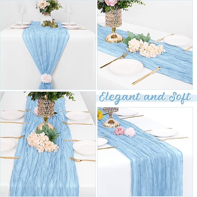 16 Pack Baby Blue Cheesecloth Table Runners 20x120 Inch Gauze Table Runner 10FT Easter Cheese Cloth Table Runner Rustic Sheer Runner for Wedding Baby Shower Birthday Party Table Decor