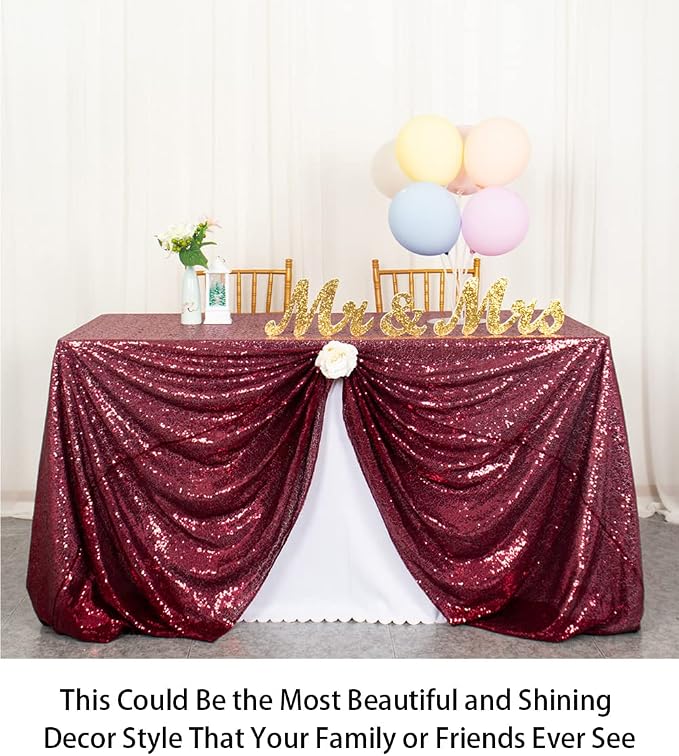 ShiDianYi Sequin Tablecloth Burgundy 90x156-Inch Sequin Table Linen Wine Rectangle Tablecloth 8ft for Wedding Decor,Party,Banquet -190222E