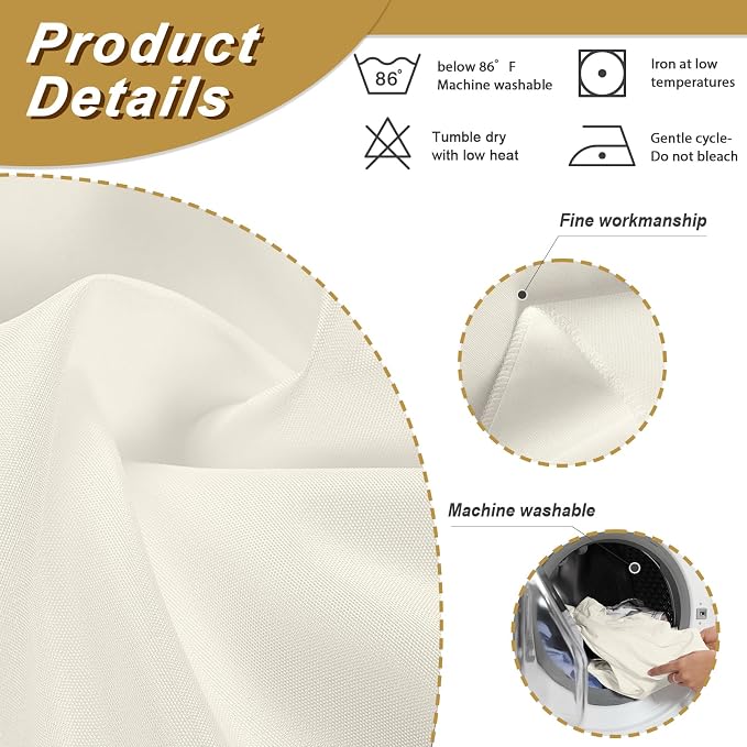 Fixwal 2 Pack Ivory 70 x 120 Inch Rectangle Tablecloths, Reusable Heavy Duty Washable Polyester Table Covers for 6-8 Ft Tables, Wedding, Bridal Shower, Boho Party, Outdoor, Picnic