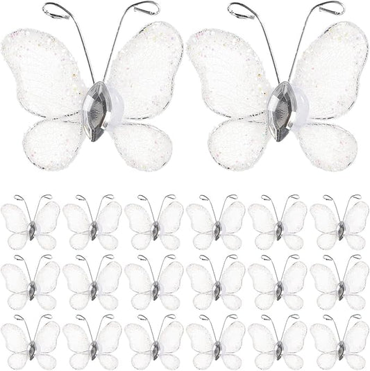 Beaupretty 50Pcs Sheer Mesh Wire Glitter Butterfly Decorations 1.18 Inch DIY Craft Supplies for Wedding Invitations Home Party Embellishments