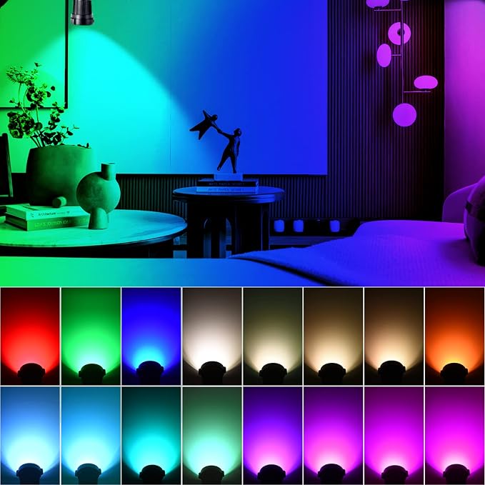 FZWLE Christmas Spot Lights Indoor, 5W RGBW Uplighting 16 Color Changing Up Lights Indoor with Remote Control, Plant Spotlight Decorative (2 Pack with Base and Stake)