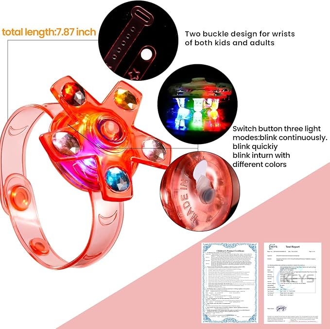 SCIONE 48 Pack LED Light Up Fidget Spinner Bracelets, Glow in The Dark Party Favors for Kids 4-8 8-12, Treasure Box Toys for Classroom, Birthday Gifts, Easter Goodie Bags Stuffers for Boys/Girls