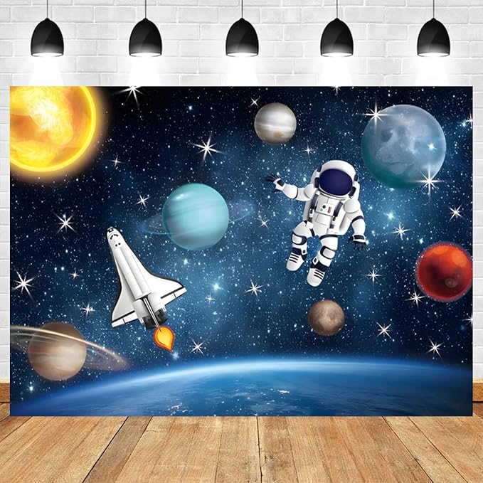 10x8ft Space Galaxy Backdrop Astronaut Planets Stars Universe Sci Fi Theme Photography Background Boys Girls Kids Birthday Banner Decorations Newborn Baby Shower Portrait Photo Booth Prop