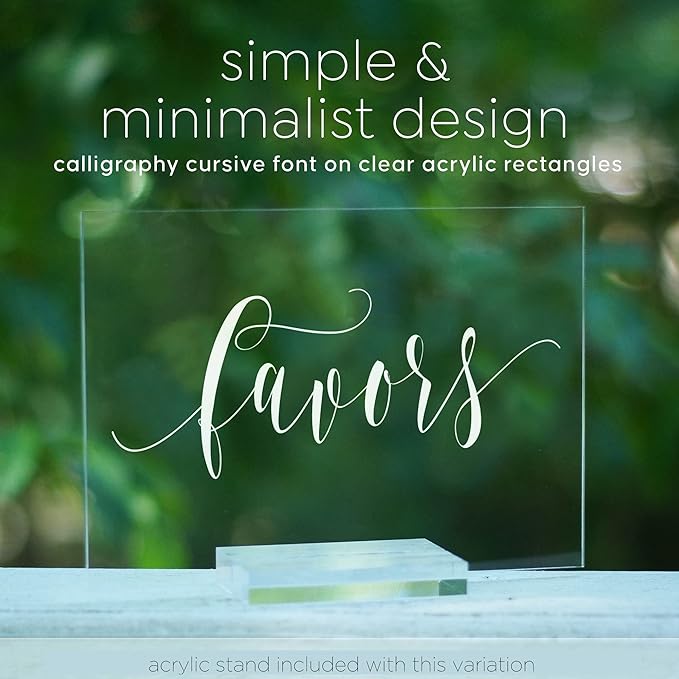 Cedar and Ink Favors Acrylic Calligraphy Sign with Stand, Acrylic Wedding Signs Cursive Lettering, Clear Lucite Glass-Like Gift Table Decor or Wedding Cards Sign, Reception, Stand Included