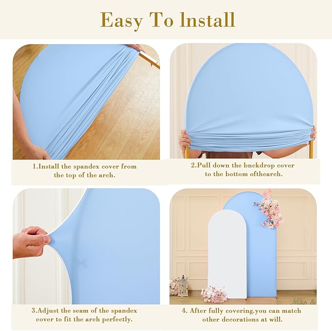 Blue and White Arch Cover Set of 2 Spandex 7.2 and 6ft Arch Backdrop Cover Wedding Arch Stand Covers for Baby Shower Boy Birthday Party Bridal Shower Banquet Photo Background Decorations