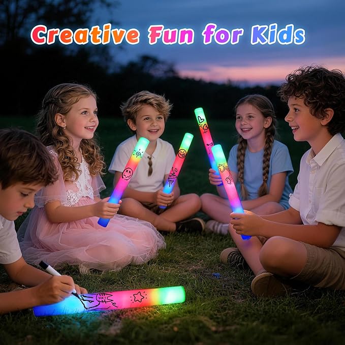 Wellent 72PCS LED Foam Sticks Bulk, Light Up Foam Sticks With 3 Modes of Color Flashing, Glow Sticks Party Pack, Light Up In The Dark Party Supplies for Wedding, Concert, New Year, Birthday, Christmas