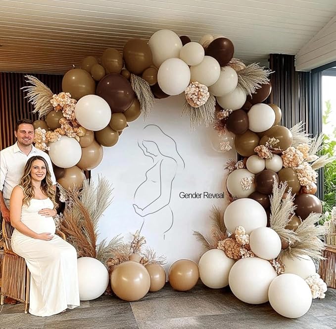 Brown Nude Balloon Arch Kit Double Stuffed Neutral Blush White Sand Balloon Garland Latex Coffee Tan Cream Balloons for Baby Shower Birthday Boho Woodland Wild Bridal Bear Wedding Party Decor
