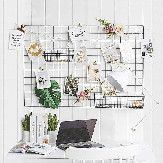 GBYAN 2 Pack Large Wall Grid Panels with Light and Clips, Photo Display Board, Picture Frame Collage Board, Wire Grid Wall Panel Room Decoration,Black