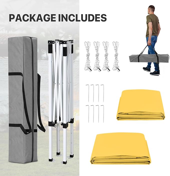 COOS BAY 5x5 Pop Up Canopy Tent with Side Wall, Easy Setup Portable Sun Shelter with Carry Bag, Outdoor Shade for Beach, Camping, Sports & Backyard, Yellow