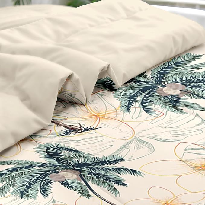 Pamnest Comforter Set King Size, Tropical Botanical Palm Summer 7 Pcs Bedding for Kids and Adults, Hawaiian Coconut Tree Bed Sheet Sets with Fitted Sheet 2 Pillowcase & 2 Sham for Bedroom Bed Decor