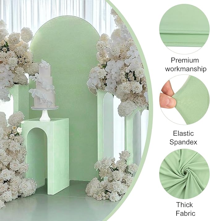 Set of 2 Wedding Arch Cover 2-Sided Round Top Spandex Fitted Arch Backdrop Cover for Birthday Party Baby Shower Wedding Arch Stand Decor（7.2FT, 6FT, Sage Green）