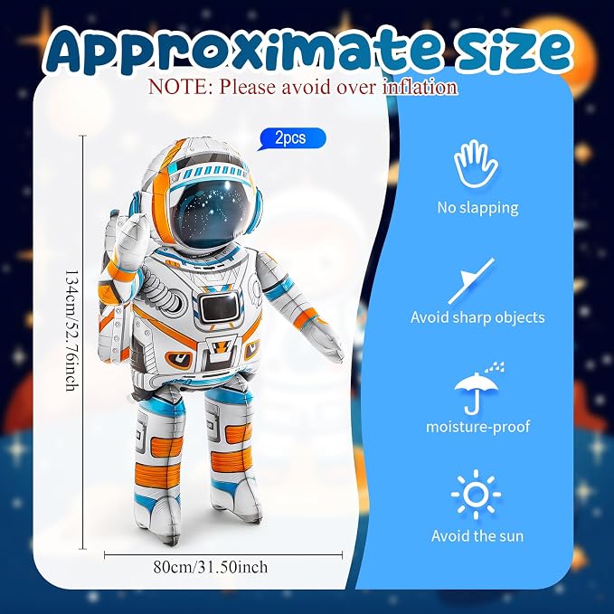 Jenaai 2 Pcs 53 Inch 4d Standing Inflatable Spaceman Astronaut Balloons, Large Inflatable Astronaut Toys Outer Space Balloon Party Decorations for Galaxy Planet Theme Birthday Party Supplies