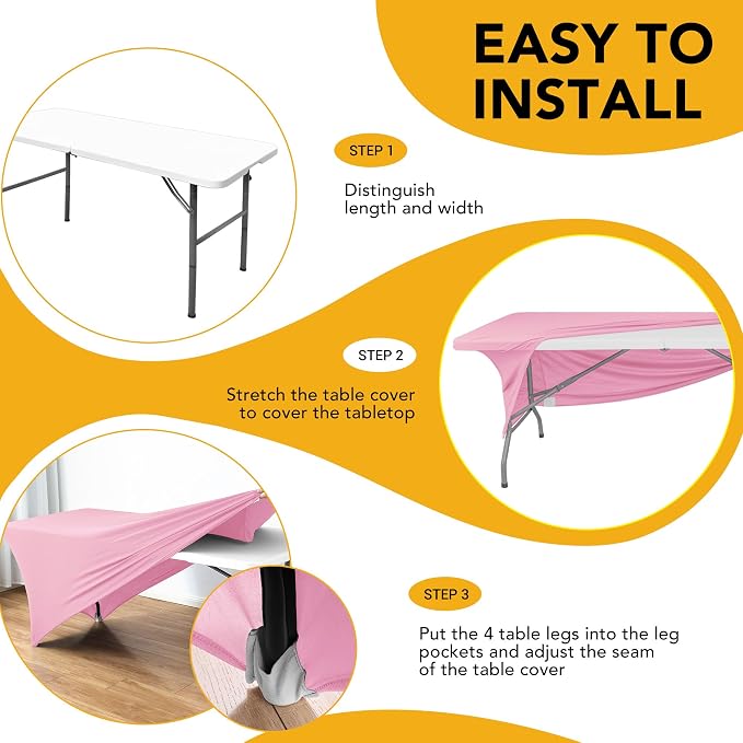 6-Pack Premium Pink Spandex Tablecloths for 6ft Rectangle Tables, Stain & Wrinkle-Resistant, Washable Stretch Polyester Fitted Table Cover for Weddings, Banquets, Trade Shows Events