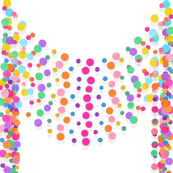 Outus 10 Pieces Colorful Circle Garland Banner Hanging Paper Dot Decorations for Classroom, Birthday Party, Baby Shower, Wedding Backdrop & Photo Booth Graduation Decor (Rainbow)