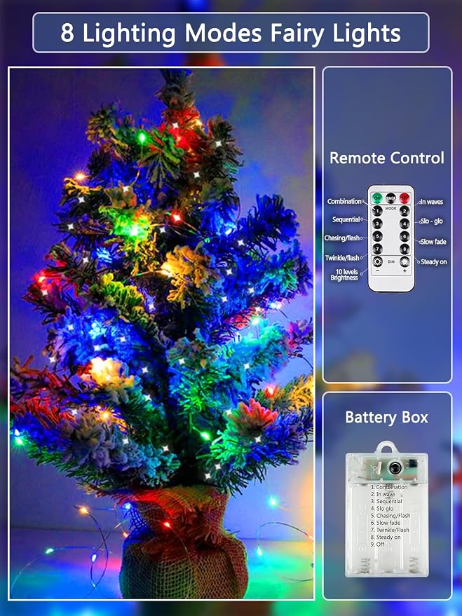 4 Pack Fairy Lights Battery Powered with Remote Twinkle Lights Multicolor | Each 80LED 26FT, 8 Modes, Timer, Bendable & Waterproof Wire, LED String Light Indoor Outdoor for Christmas Garland Home Decor