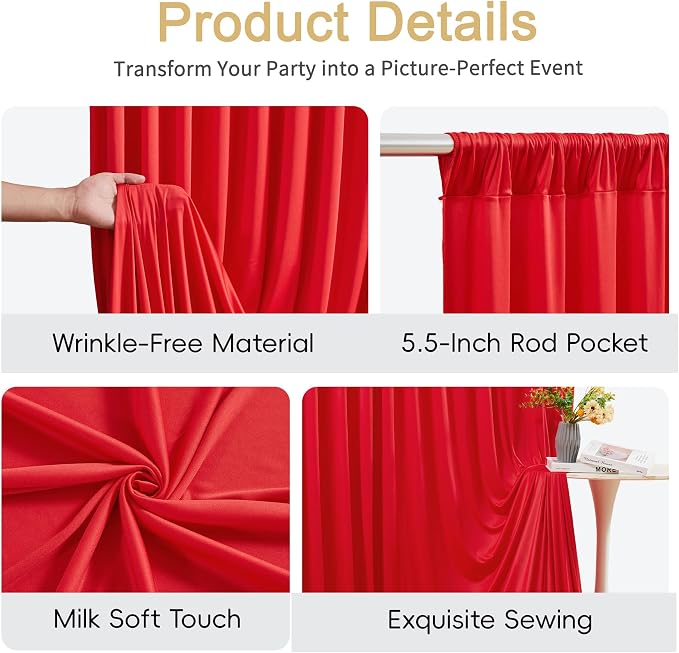 30x8ft Red Backdrop Curtains for Parties Photo Wrinkle Free Polyester Photoshoot Curtains Drapes Backdrop for Baby Shower Wedding Birthday Party Graduation Photography Background 6 Panels 5x8FT