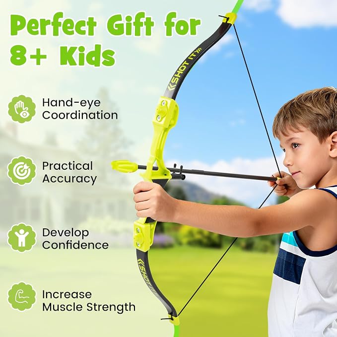 Costzon Axe Throwing Target Game for Backyard, 4 in 1 Kids Throwing Game w/5 Arrows, 3 Throwing Axes, 3 Ninja Darts, 3 Darts, Bristle Target & a Bow -Boys & Girls Indoor Outdoor Carnival Game Gifts