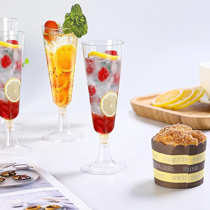 SUREHOME Plastic Champagne Flutes Plastic Champagne Glasses Disposable Mimosa Glasses Bulk 100 Pack Clear Wedding Toasting Cups Unbreakable Crystal Stemware for Bar Baby Shower Birthday Party Supplies