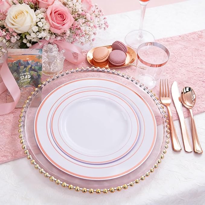 WDF 120 pieces Rose Gold Plates Disposable - Heavy Duty Rose Gold Plastic Plates Perfect for Wedding Party Birthday