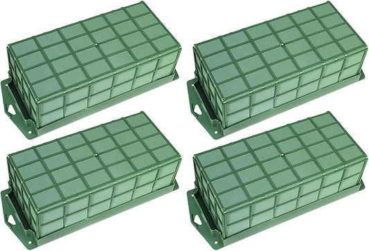 Green Floral Foam Cage Flower Holder with Floral Foam for Fresh Flowers Cage Bowl for Rectangle Table Centerpiece Floral Set (4)