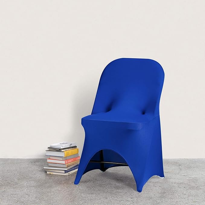 Peomeise Stretch Spandex Folding Chair Cover with Open Back for Wedding Party Dining Banquet Event (Royal Blue with Open Back,12pcs)