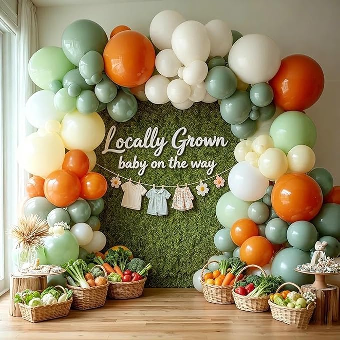 Dusty Green Orange White Balloon Garland, Double Stuffed Burnt Orange Sage Green Ivory Yellow Balloons Arch Kit for Baby Shower Gender Reveal Birthday Safari Jungle Party Decorations