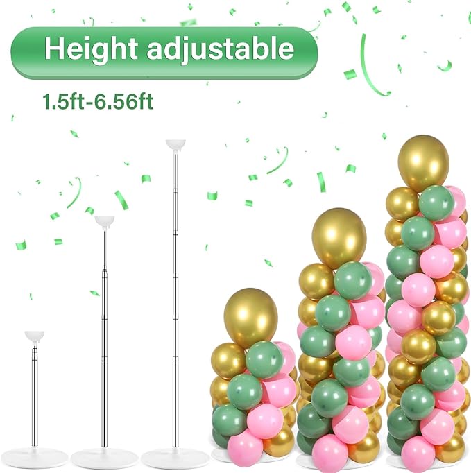 2 Sets Pink Green Gold Balloon Column Stand Kit with 100 Balloons Adjustable Balloon Tower Stand with Bases for Floor Column Kit for Wedding Anniversary Graduation Birthday Appreciation Party Decor