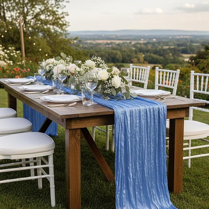 3 Pack Blue Cheesecloth Table Runner 120 Inch 10FT Cheese Cloth Runners for Football Theme, Baby Shower, Coastal Style, Retro Decorations, Farmhouse
