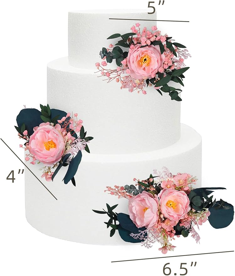 Rinlong 3Pcs Pre-made Cake Flowers Cake Decorations Wedding Cake Decorating Flowers Decor Boho Rustic Birthday Party Artificial Flowers Cake Toppers Pink Dark Green
