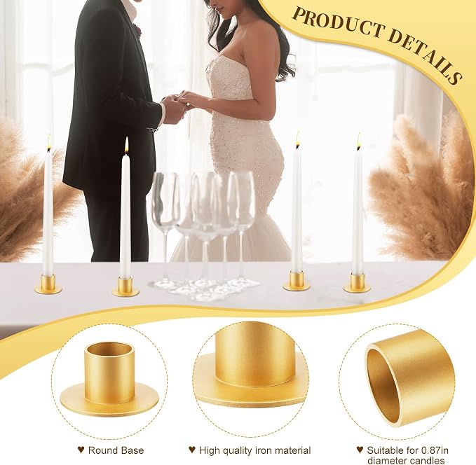48 Pcs Gold Metal Taper Candle Holders Bulk for Wedding Pillar Candles Taper Candlesticks Holders Centerpieces Short Candle Stick Dinner Decor for Party Anniversary Dinning Table Gift (48, Gold)