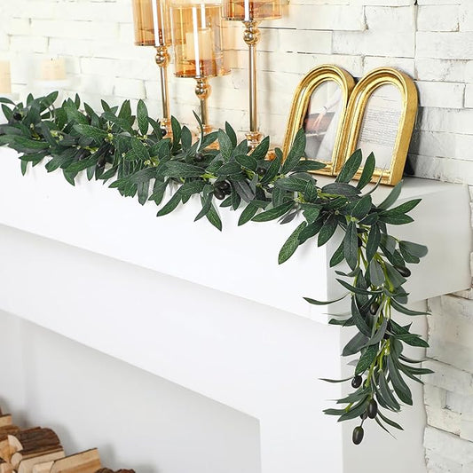 Giegxin 3 Pcs Total 15 ft Artificial Olive Leaf Vine Artificial Garland Hanging Green Vine with Fake Fruits Greenery Olive Leaves Decor for Wedding Backdrop Home Office Garden Wall Door
