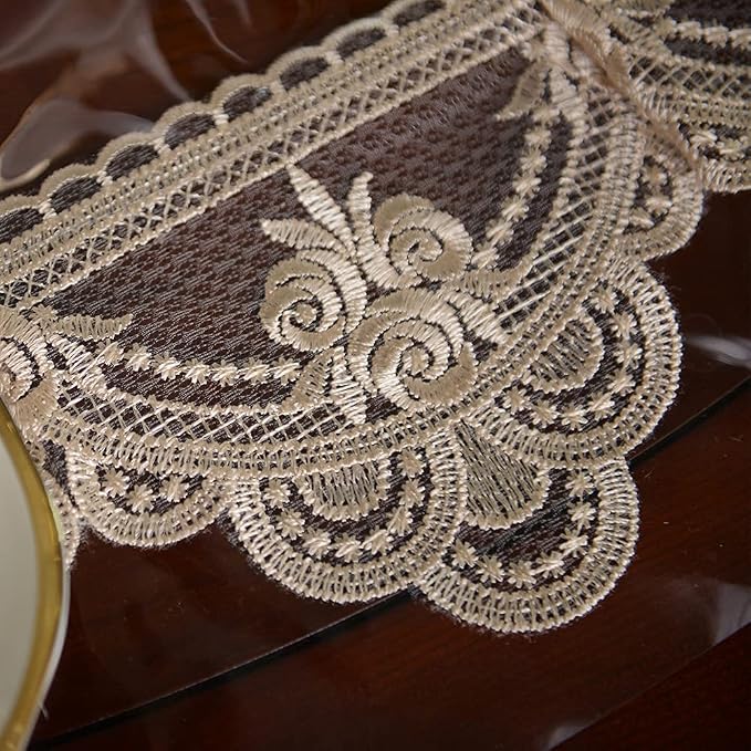 ARTABLE Vinyl PVC Rectangle Tablecloth Waterproof Clear Table Cover with Champagne Lace Macrame Border for Wedding Kitchen Home Outdoor Indoor Holidays Party Decor (Champagne, 60 x 84 Inch)