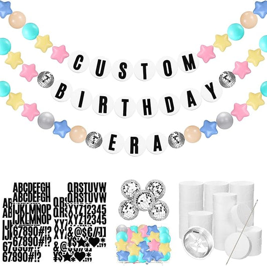 Simgoing Giant Friendship Bracelet Garland Kit DIY Banner with Letter Ball Jumbo in My Birthday Era Decorations for Classroom Graduation Party Supplies Photo Booth Backdrop(Macaron Green, Gray, Khaki)