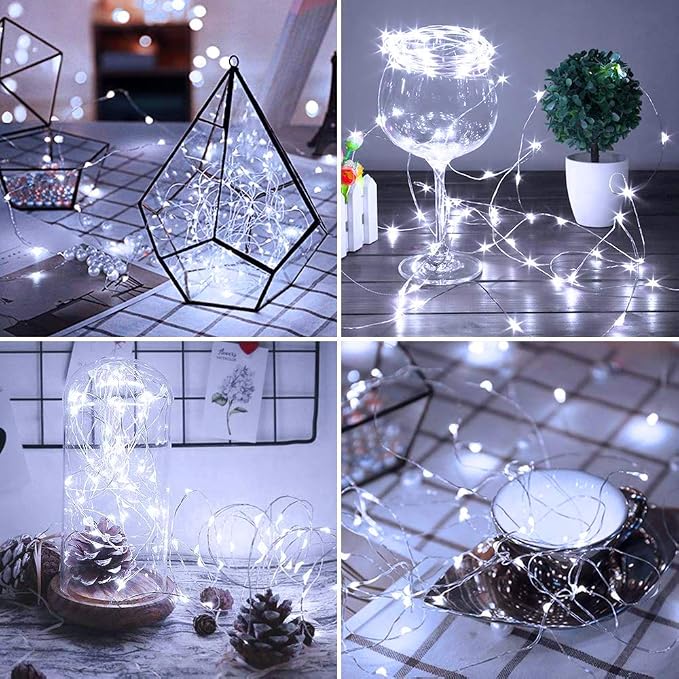 4 Pack LED Fairy Lights Battery Operated 20FT 60 LEDs Silver Wire String Lights Twinkle Lights Starry Fairy Lights for Bedroom Christmas Wedding Party Indoor Outdoor Decor, Warm White + Cool White