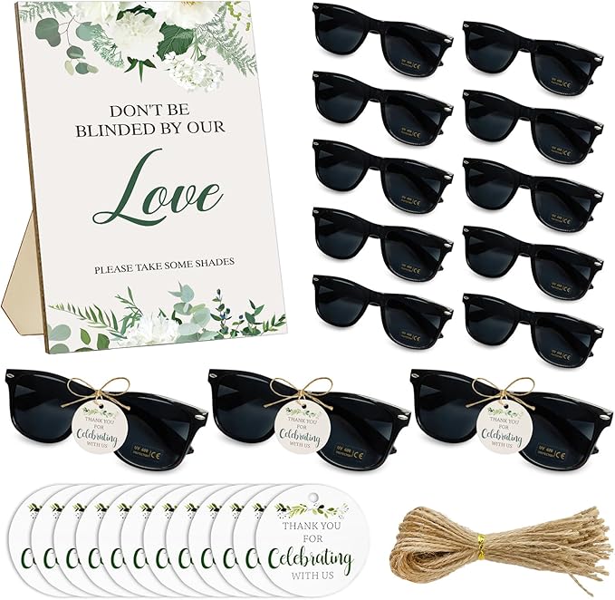 SUNOVELTIES 40 Sets Wedding Favors for Guests Bulk Party Sunglasses Reception Gifts Green Wooden Love Sign Black Mr Mrs Glasses