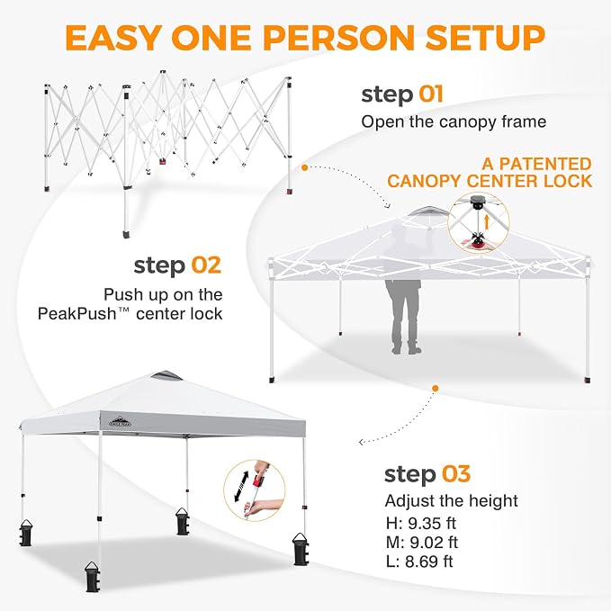 EAGLE PEAK Pop Up Canopy Tent with Wheeled Carry Bag, 8 Stakes, 4 Ropes, 4 Weight Bags, Easy Set Up Tent Canopy, 10x10 ft, 100sqft of Shade, White