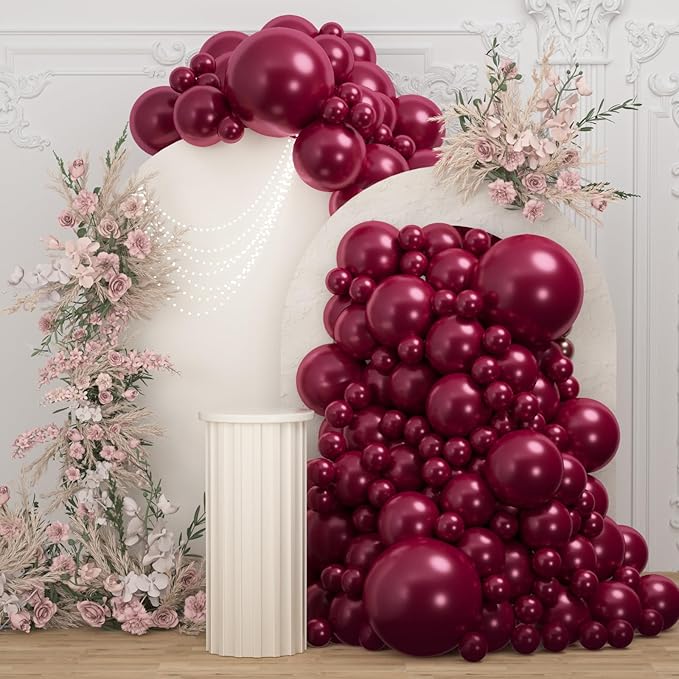 108Pcs Burgundy Double Stuffed Balloons Different Size, 18/12/10/5 inch Maroon Wine Red Balloons Garland Arch kit for Birthday Mother Day Baby Shower Wedding Party Decorations