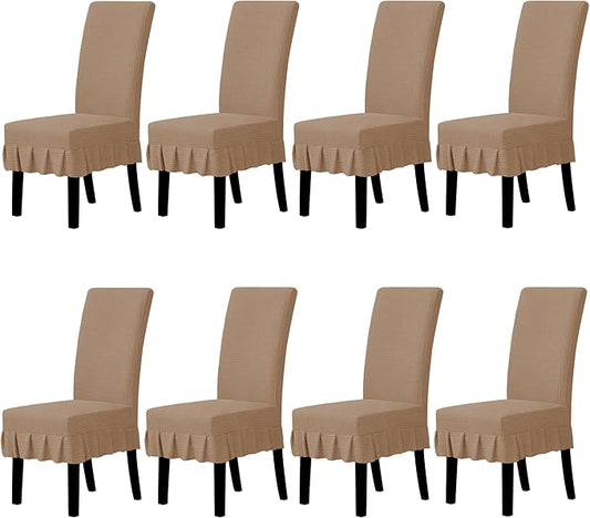 Easy-Going Dining Chair Covers Stretch Parsons Chair Slipcover with Skirt Chair Covers for Dining Room Restaurant Banquet (8 PCS, Camel)