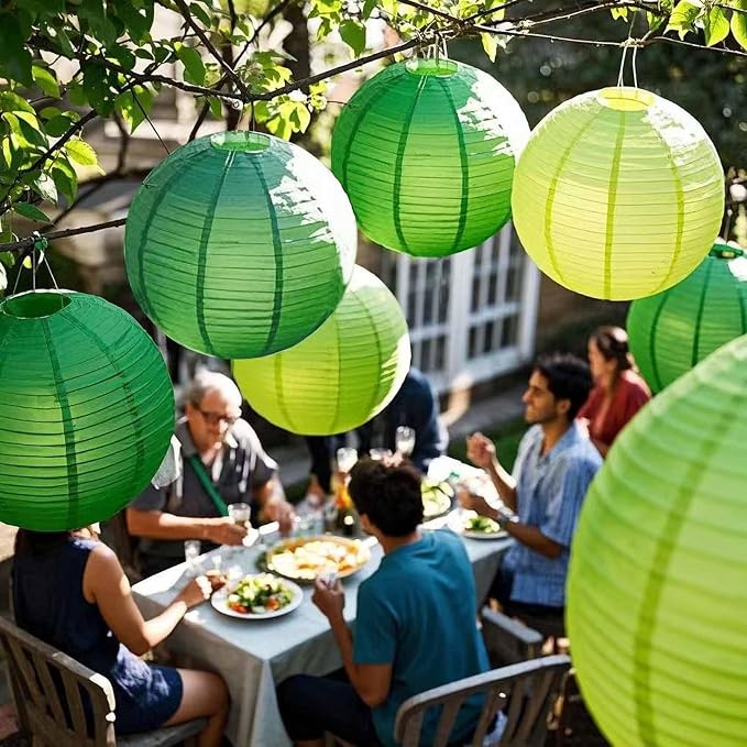 Green Paper Lanterns 12Pcs Hanging Lanterns for Birthday Party, Wedding, Home Decor, Baby Shower Festive Decoration