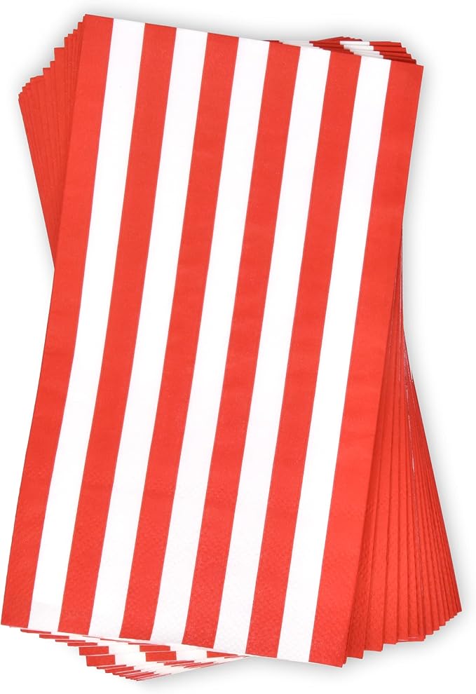 Gift Boutique 100 Red and White Stripe Guest Napkins Disposable Paper Hand Towels for Bathroom Powder Room Wedding Holiday Birthday Party Shower Decor