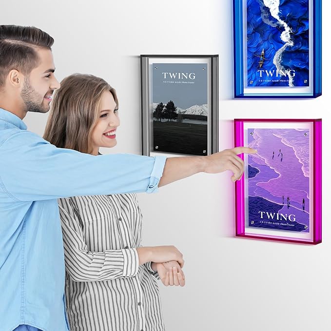 TWING 5x7 Picture Frame, Acrylic Photo Frame Self Standing Magnetic Color Floating Picture Frame Use as 5x7, 5x5, 4x6 - Horizontal and Vertical Formats for Wall and Tabletop Display, Purple, 1 Pack
