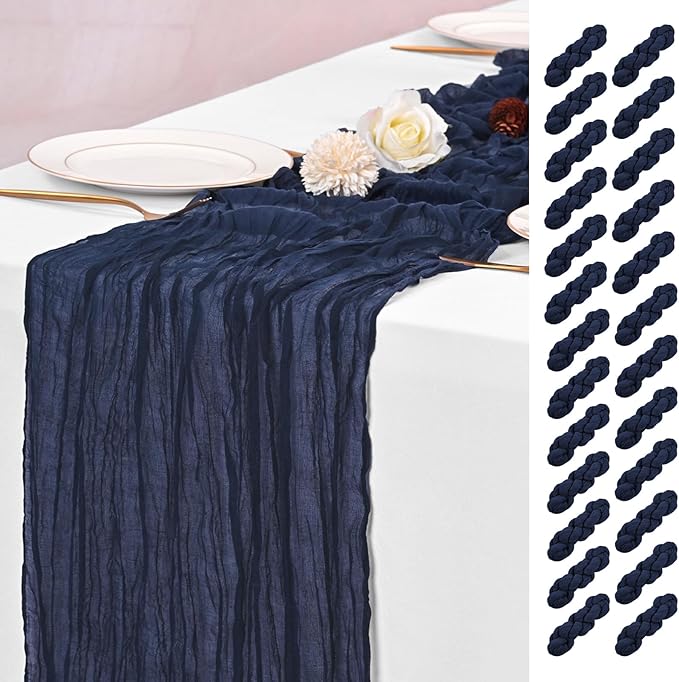 25 Pack Navy Blue Table Runners 17 x 108inch Cheesecloth Table Runner Boho Gauze Table Runner Rustic Sheer Fabric Cheese Cloth Table Runners for Wedding Party Bridal Shower Farmhouse Home Decor