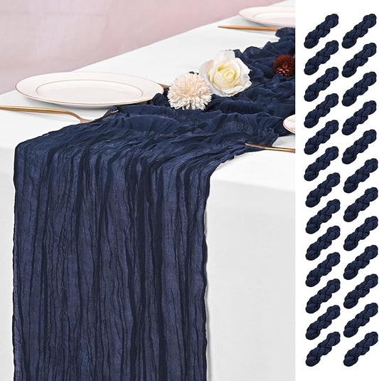 25 Pack Navy Blue Table Runners 17 x 108inch Cheesecloth Table Runner Boho Gauze Table Runner Rustic Sheer Fabric Cheese Cloth Table Runners for Wedding Party Bridal Shower Farmhouse Home Decor