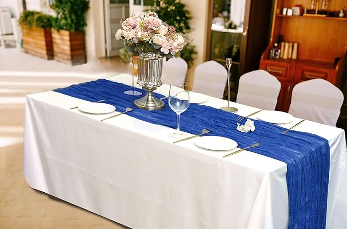 8 Pack Royal Blue Cheesecloth Table Runner 10Ft Gauze Cheese Cloth Table Runner 35 x120Inch Romantic Table Runners for Wedding Anniversary Birthday Party Bridal Baby Shower Engagement Table Decoration